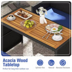 Ensemble repas d'extérieur Costway 4 pièces, causeuse en rotin et 2 poufs bleus