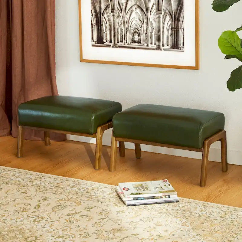 Glitzhome Lot de 2 Poufs d'Appoint Ottomans en Similicuir de Style Mid-Century