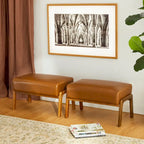 Glitzhome Lot de 2 Poufs d'Appoint Ottomans en Similicuir de Style Mid-Century