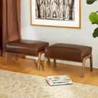 Glitzhome Lot de 2 Poufs d'Appoint Ottomans en Similicuir de Style Mid-Century