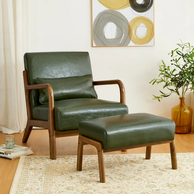 Glitzhome Lot de 2 Poufs d'Appoint Ottomans en Similicuir de Style Mid-Century