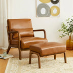 Glitzhome Lot de 2 Poufs d'Appoint Ottomans en Similicuir de Style Mid-Century