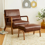 Glitzhome Lot de 2 Poufs d'Appoint Ottomans en Similicuir de Style Mid-Century