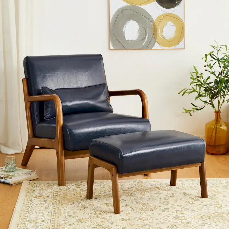 Glitzhome Lot de 2 Poufs d'Appoint Ottomans en Similicuir de Style Mid-Century