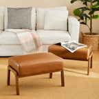 Glitzhome Lot de 2 Poufs d'Appoint Ottomans en Similicuir de Style Mid-Century