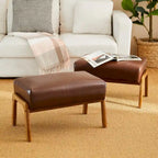 Glitzhome Lot de 2 Poufs d'Appoint Ottomans en Similicuir de Style Mid-Century