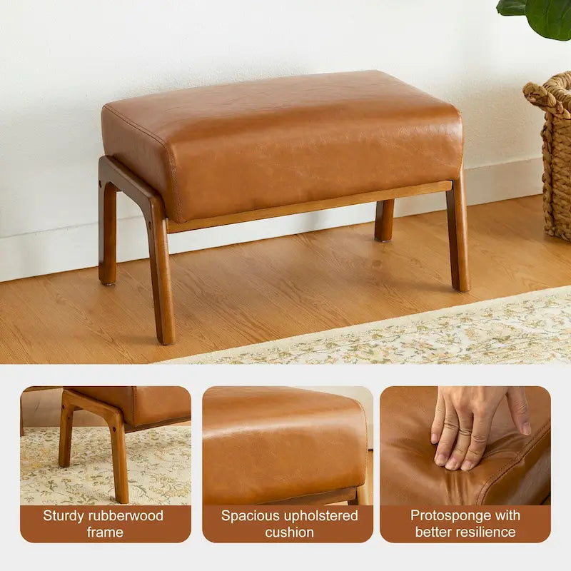Glitzhome Lot de 2 Poufs d'Appoint Ottomans en Similicuir de Style Mid-Century
