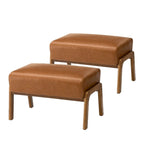 Glitzhome Lot de 2 Poufs d'Appoint Ottomans en Similicuir de Style Mid-Century