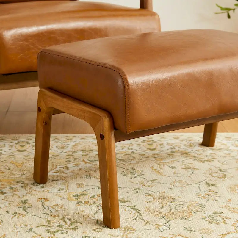 Glitzhome Lot de 2 Poufs d'Appoint Ottomans en Similicuir de Style Mid-Century