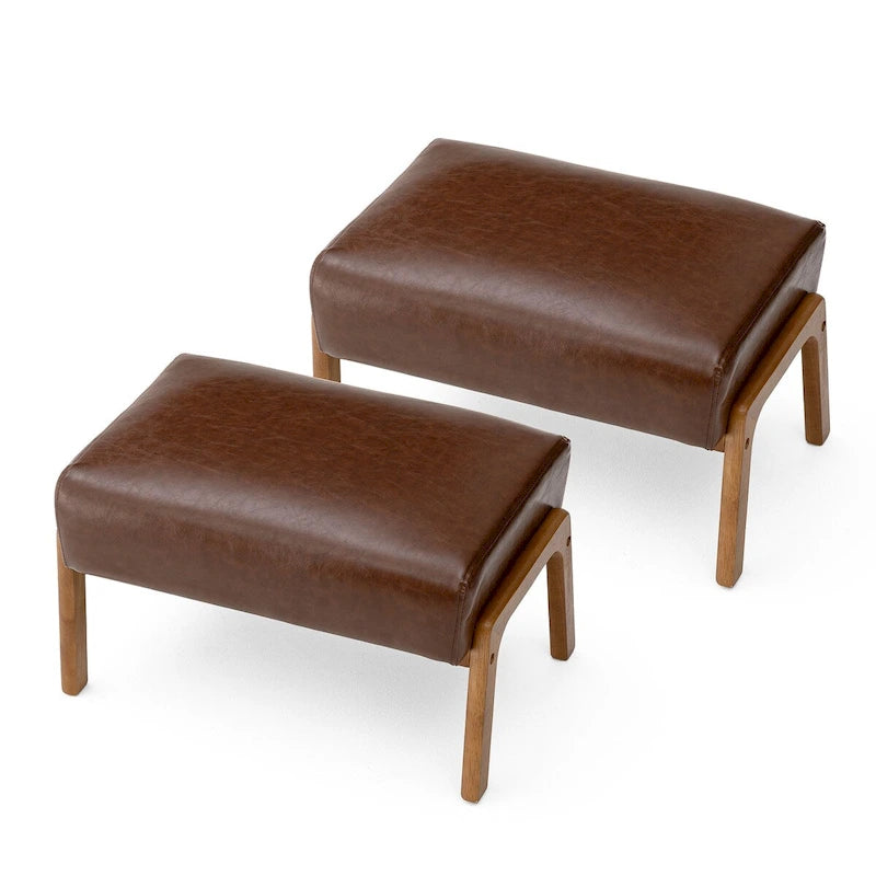 Glitzhome Lot de 2 Poufs d'Appoint Ottomans en Similicuir de Style Mid-Century