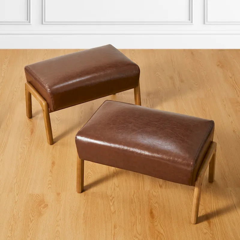 Glitzhome Lot de 2 Poufs d'Appoint Ottomans en Similicuir de Style Mid-Century