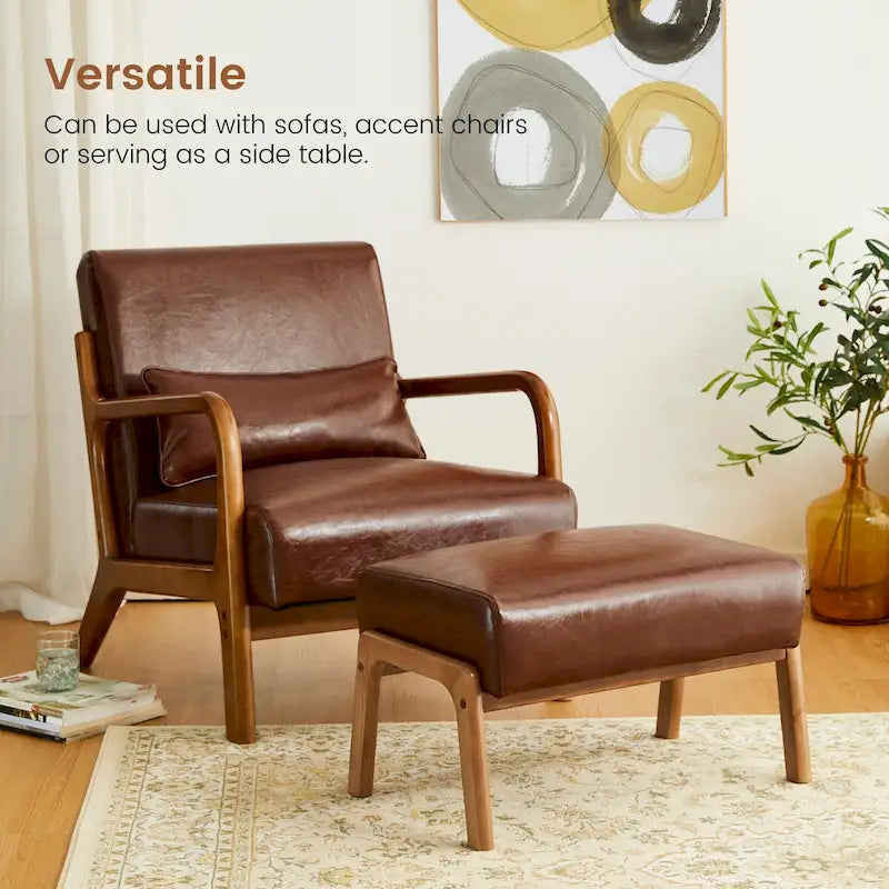 Glitzhome Lot de 2 Poufs d'Appoint Ottomans en Similicuir de Style Mid-Century