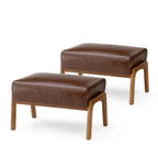 Glitzhome Lot de 2 Poufs d'Appoint Ottomans en Similicuir de Style Mid-Century