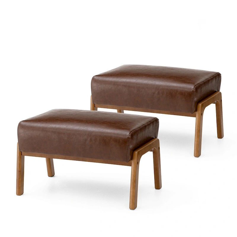 Glitzhome Lot de 2 Poufs d'Appoint Ottomans en Similicuir de Style Mid-Century