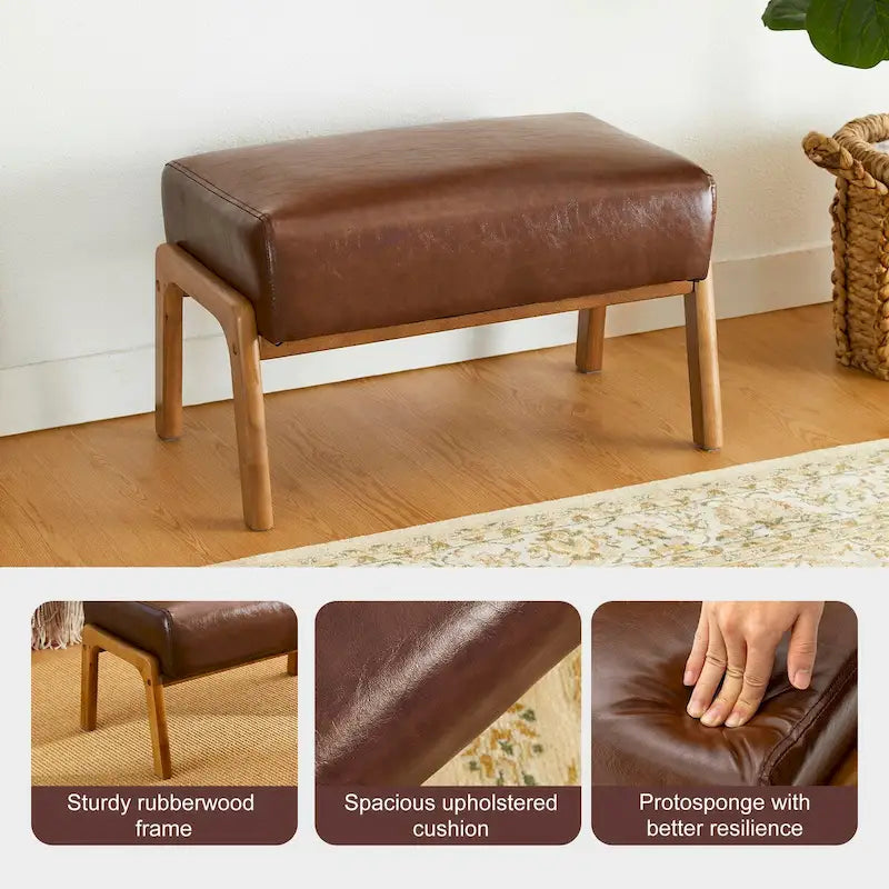 Glitzhome Lot de 2 Poufs d'Appoint Ottomans en Similicuir de Style Mid-Century