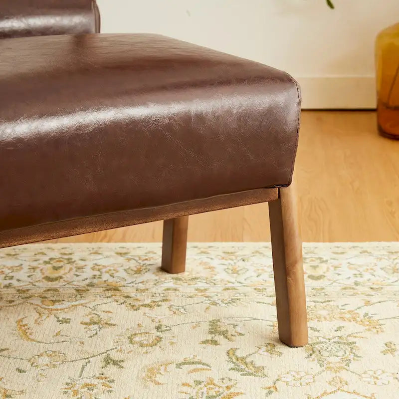 Glitzhome Lot de 2 Poufs d'Appoint Ottomans en Similicuir de Style Mid-Century
