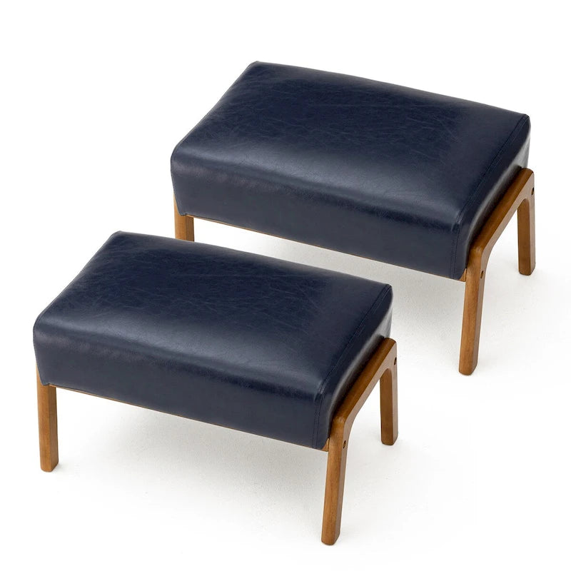 Glitzhome Lot de 2 Poufs d'Appoint Ottomans en Similicuir de Style Mid-Century