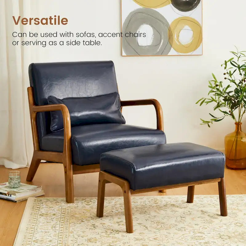 Glitzhome Lot de 2 Poufs d'Appoint Ottomans en Similicuir de Style Mid-Century