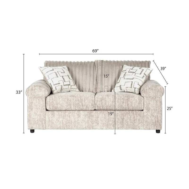 Set Divano e Divanetto in Velluto a Coste Larghe Nason di Roundhill Furniture