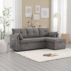 Canapé d'angle réversible en velours côtelé/chenille avec chaise longue de rangement et poche latérale