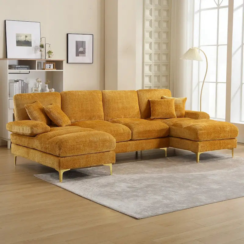Divano sezionale a U in ciniglia per soggiorno HOMEFUN