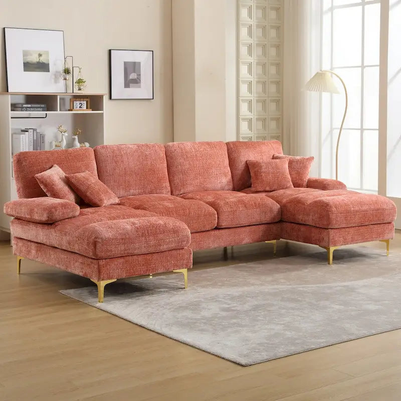 Divano sezionale a U in ciniglia per soggiorno HOMEFUN
