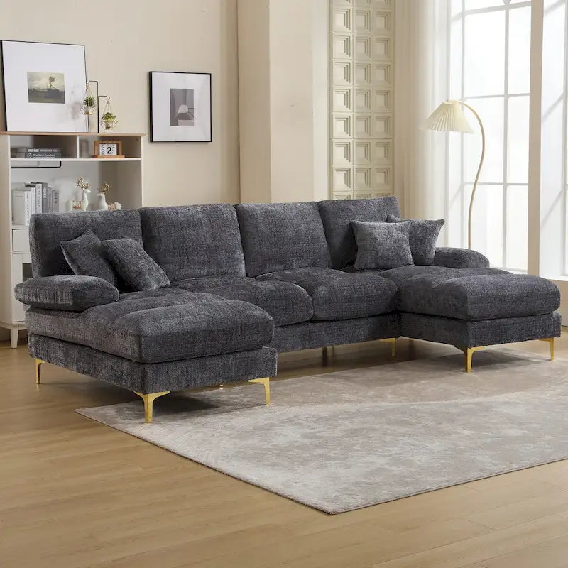 Divano sezionale a U in ciniglia per soggiorno HOMEFUN