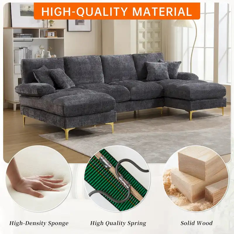 Divano sezionale a U in ciniglia per soggiorno HOMEFUN