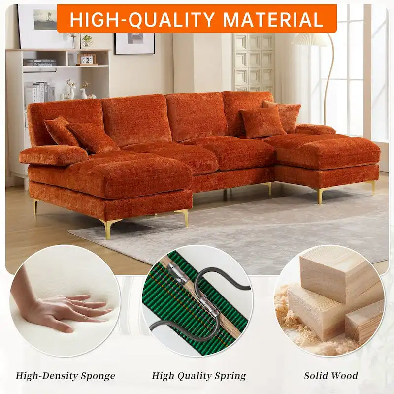 Divano sezionale a U in ciniglia per soggiorno HOMEFUN