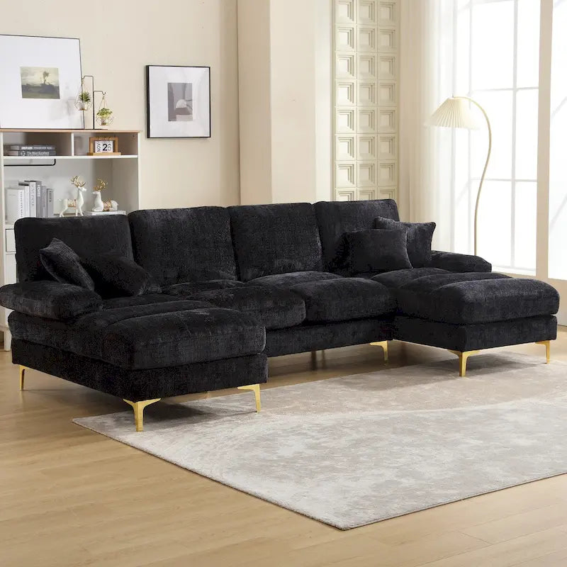 Divano sezionale a U in ciniglia per soggiorno HOMEFUN