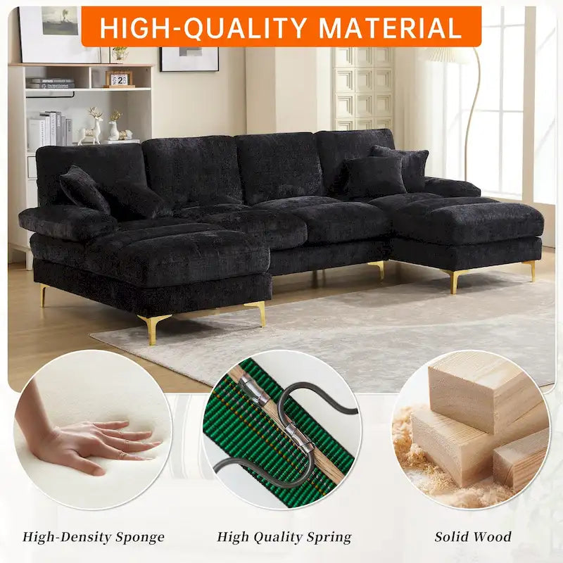 Divano sezionale a U in ciniglia per soggiorno HOMEFUN