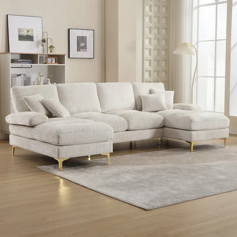 Divano sezionale a U in ciniglia per soggiorno HOMEFUN