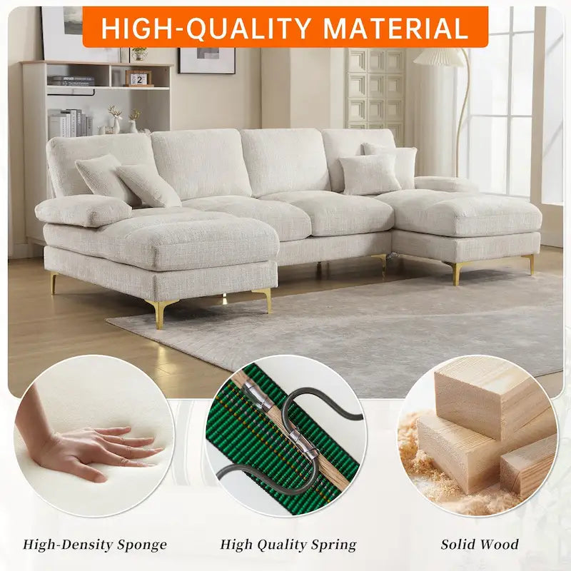 Divano sezionale a U in ciniglia per soggiorno HOMEFUN
