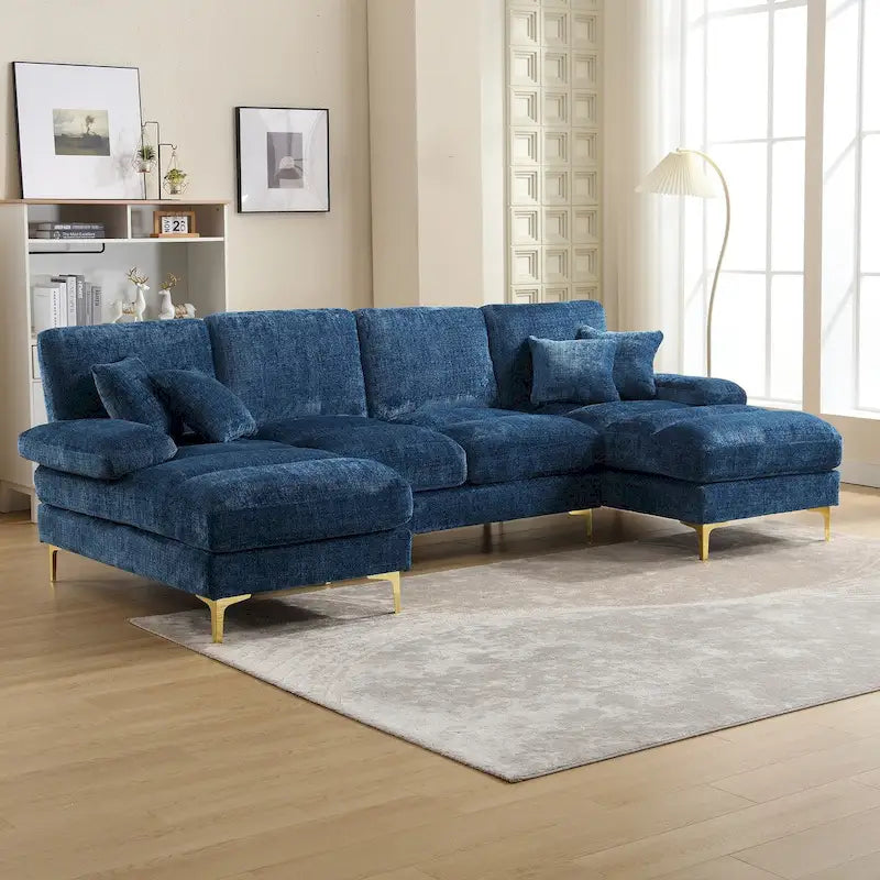 Divano sezionale a U in ciniglia per soggiorno HOMEFUN