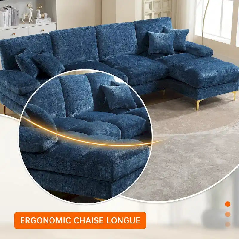 Divano sezionale a U in ciniglia per soggiorno HOMEFUN