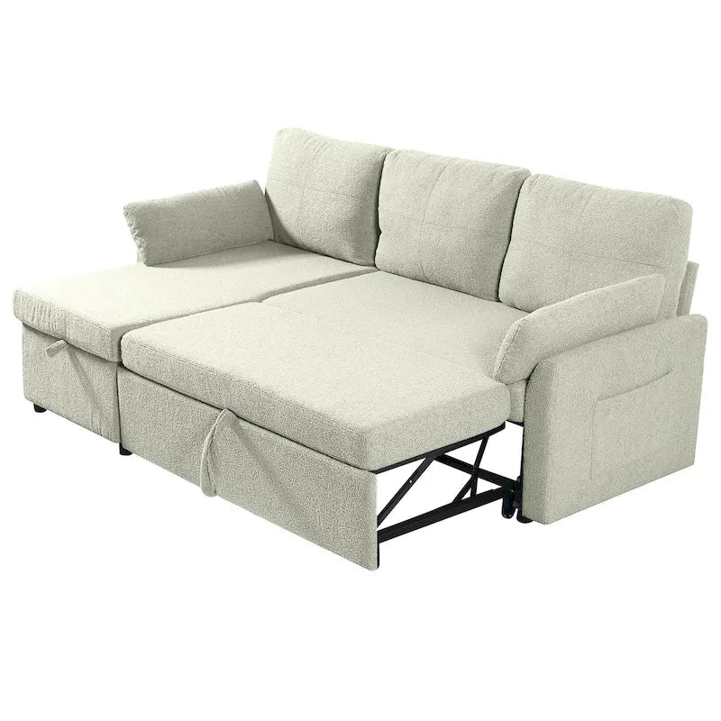 Divano Letto Estraibile con Chaise Longue Contenitore, Divano Letto Angolare a L