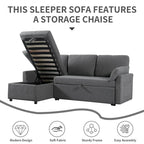 Divano Letto Estraibile con Chaise Longue Contenitore, Divano Letto Angolare a L