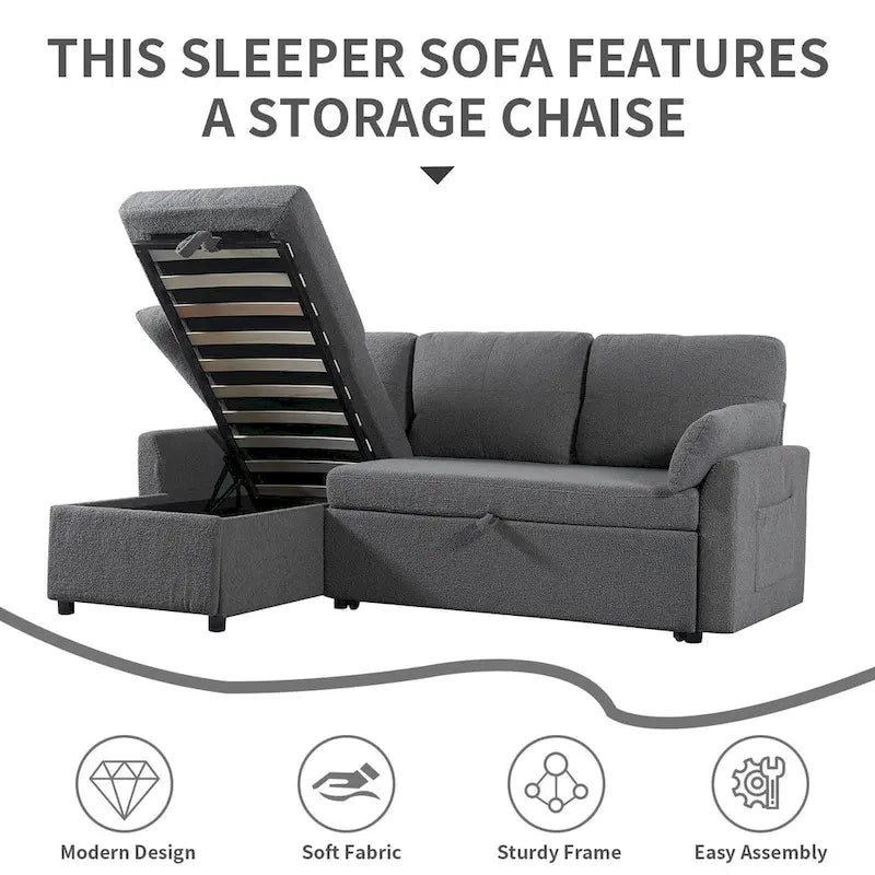 Divano Letto Estraibile con Chaise Longue Contenitore, Divano Letto Angolare a L