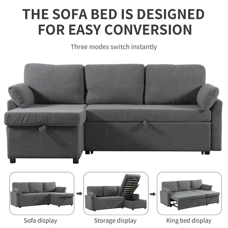 Divano Letto Estraibile con Chaise Longue Contenitore, Divano Letto Angolare a L