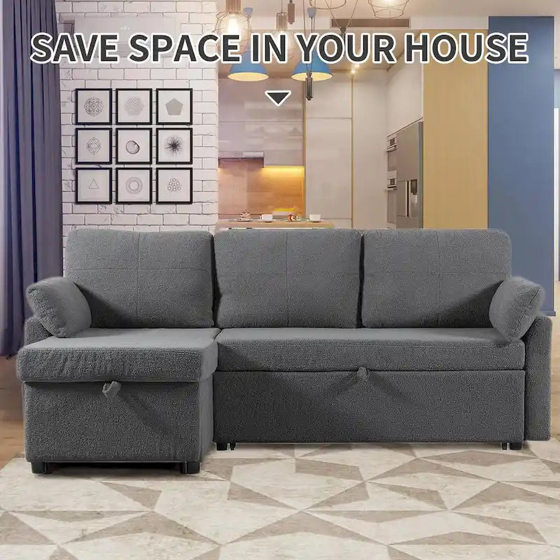 Divano Letto Estraibile con Chaise Longue Contenitore, Divano Letto Angolare a L