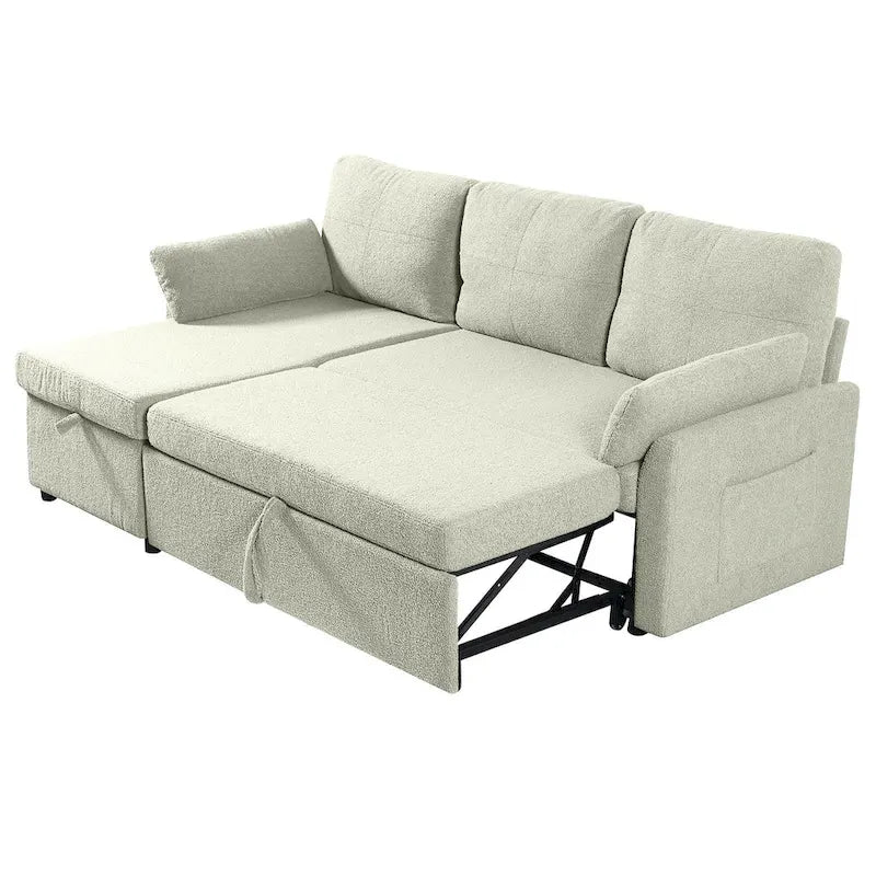 Divano Letto Estraibile con Chaise Longue Contenitore, Divano Letto Angolare a L