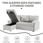 Divano Letto Estraibile con Chaise Longue Contenitore, Divano Letto Angolare a L