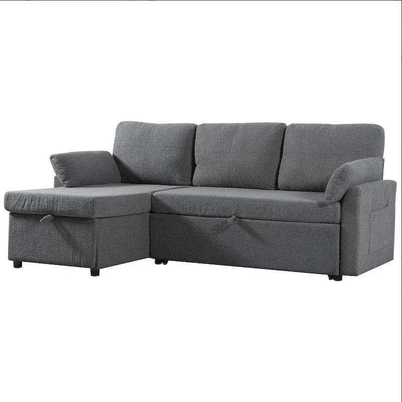 Divano Letto Estraibile con Chaise Longue Contenitore, Divano Letto Angolare a L