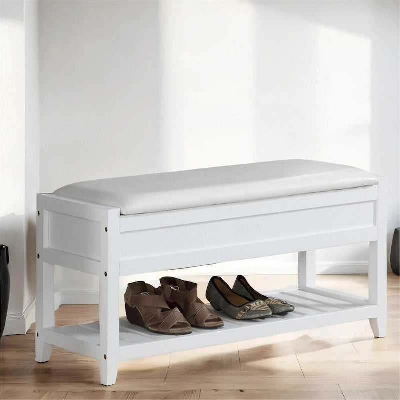 Banc de rangement à chaussures en bois avec coussin d'assise relevable
