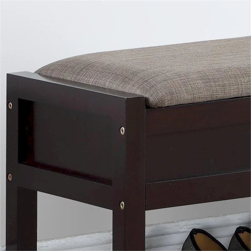 Banc de rangement à chaussures en bois avec coussin d'assise relevable