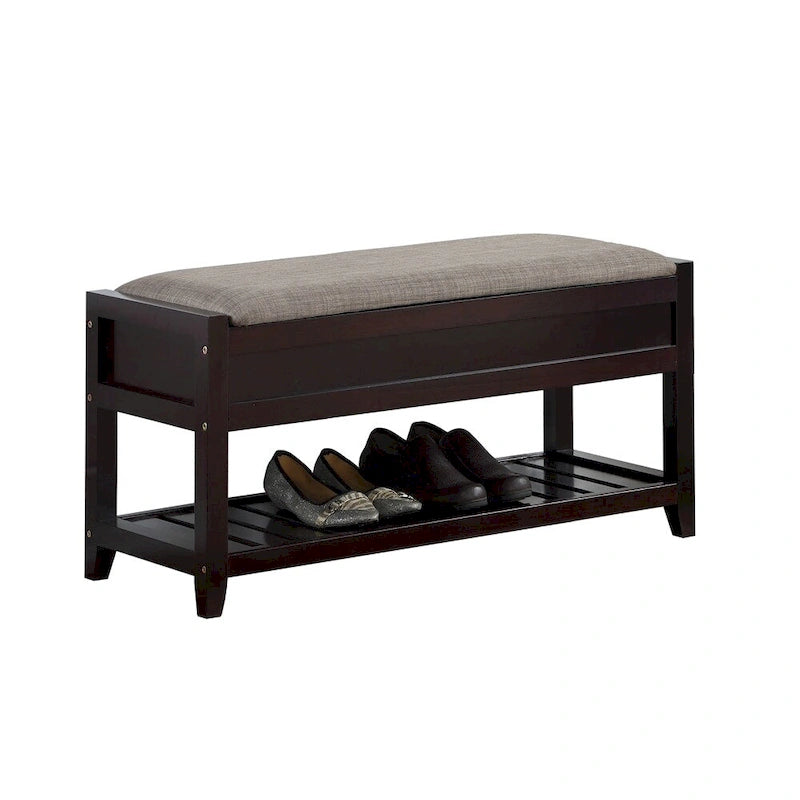 Banc de rangement à chaussures en bois avec coussin d'assise relevable
