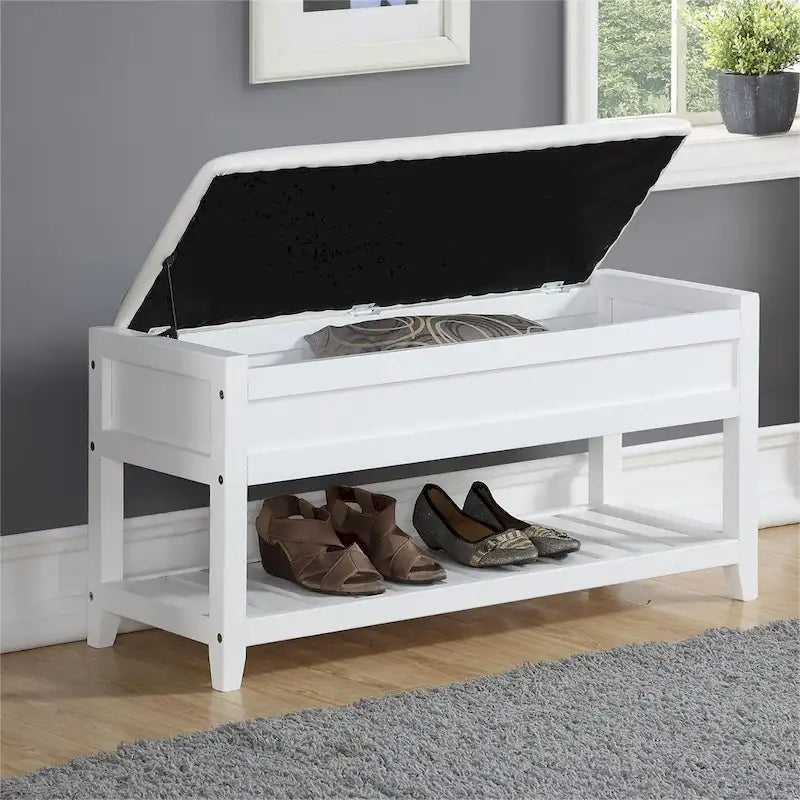 Banc de rangement à chaussures en bois avec coussin d'assise relevable