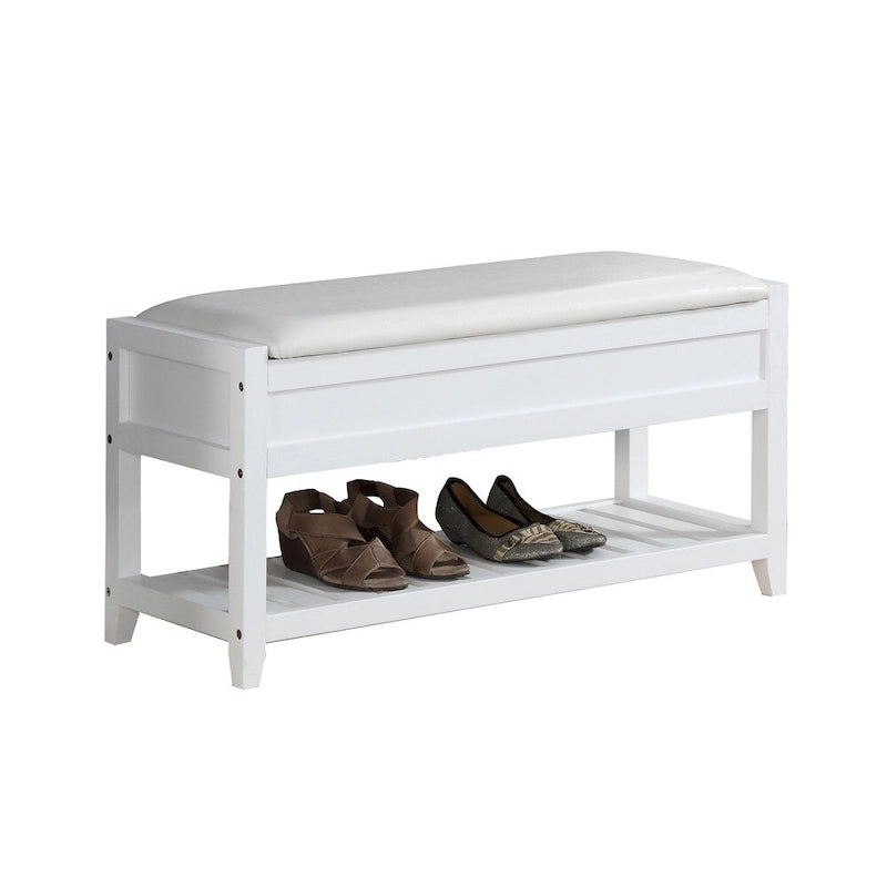 Banc de rangement à chaussures en bois avec coussin d'assise relevable
