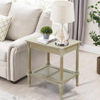 Tavolino in crema Copper Grove Reine con ripiano in rattan