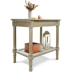 Tavolino in crema Copper Grove Reine con ripiano in rattan